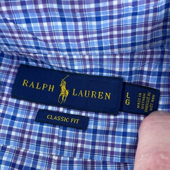 Ralph Lauren Mens L Classic Fit Blue & Purple Plaid Button-Down Shirt 2571 - Picture 3 of 8